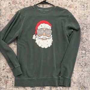 Festive Green Crewneck Sweater with Santa Design